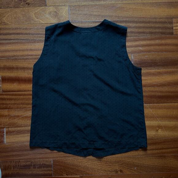 Vintage Eileen Fisher Silk V-neck Vest 80s Button Front Women Size 2 Soft Black - Picture 3 of 8